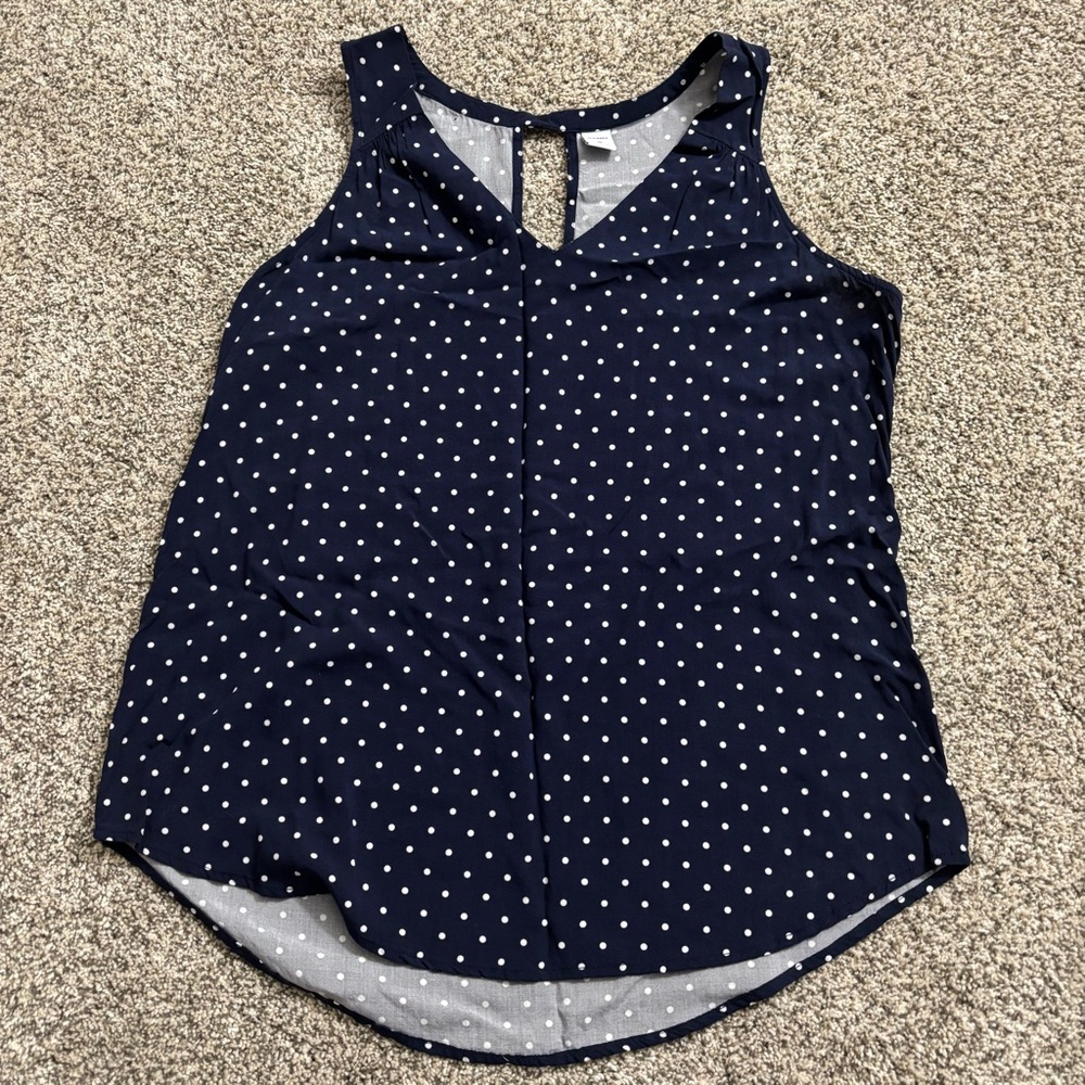 Old Navy Navy and White Polka Dot Tank Top